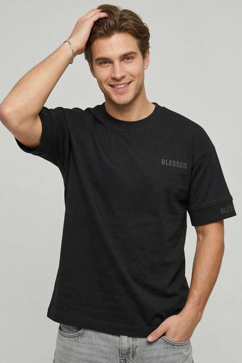 Sırt Yazılı Oversize Erkek T-shirt Siyah