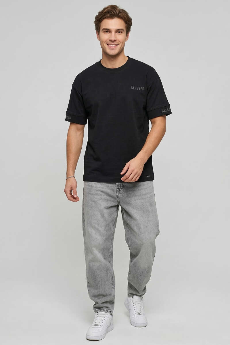 Sırt Yazılı Oversize Erkek T-shirt Siyah