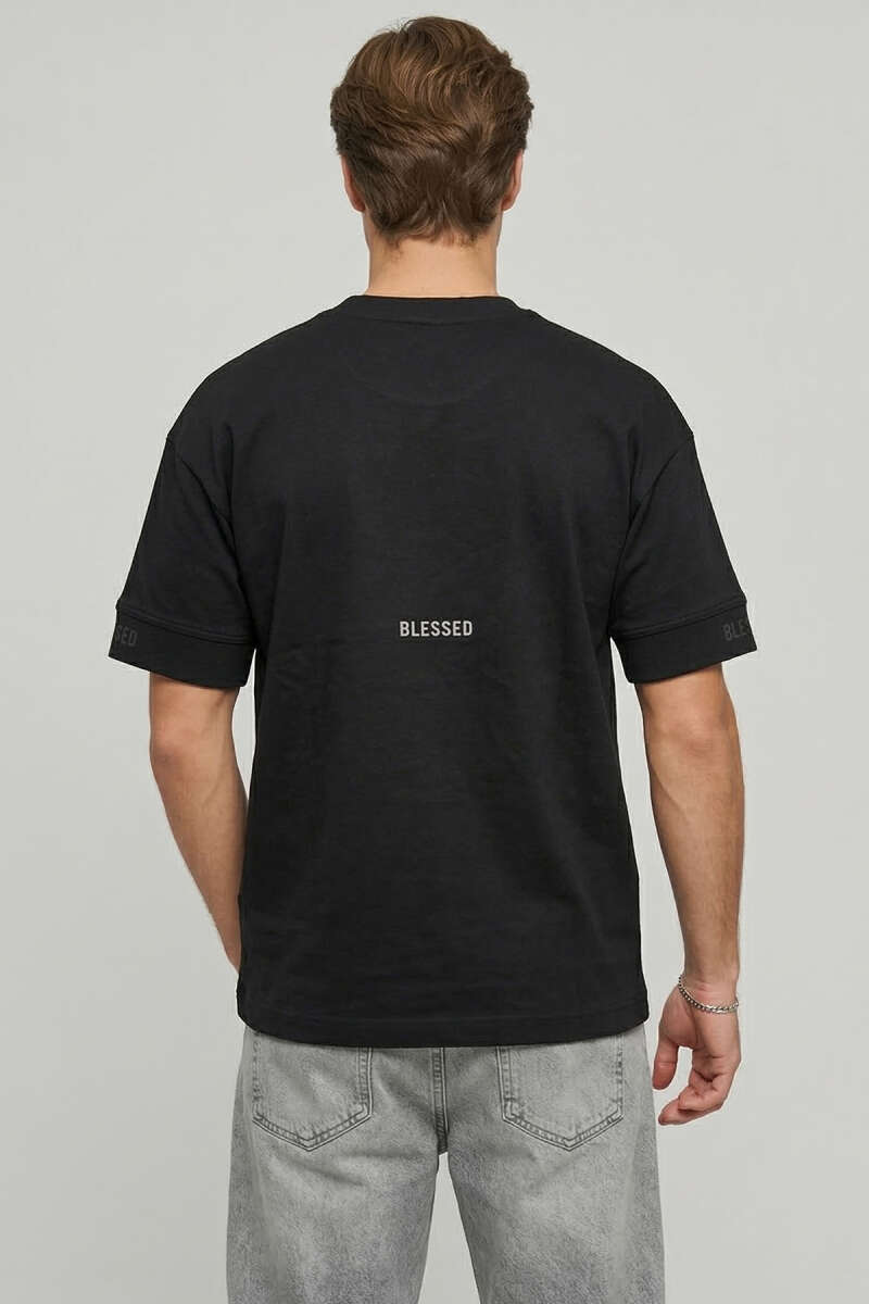 Sırt Yazılı Oversize Erkek T-shirt Siyah