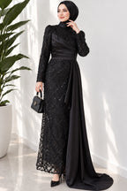 Draped, Beaded and Sequinned Evening Dress