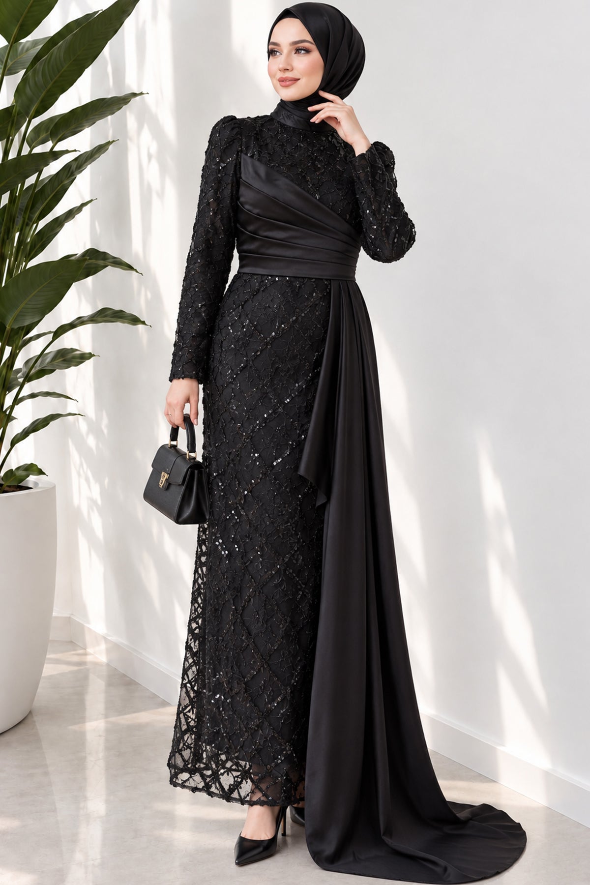 Draped, Beaded and Sequinned Evening Dress