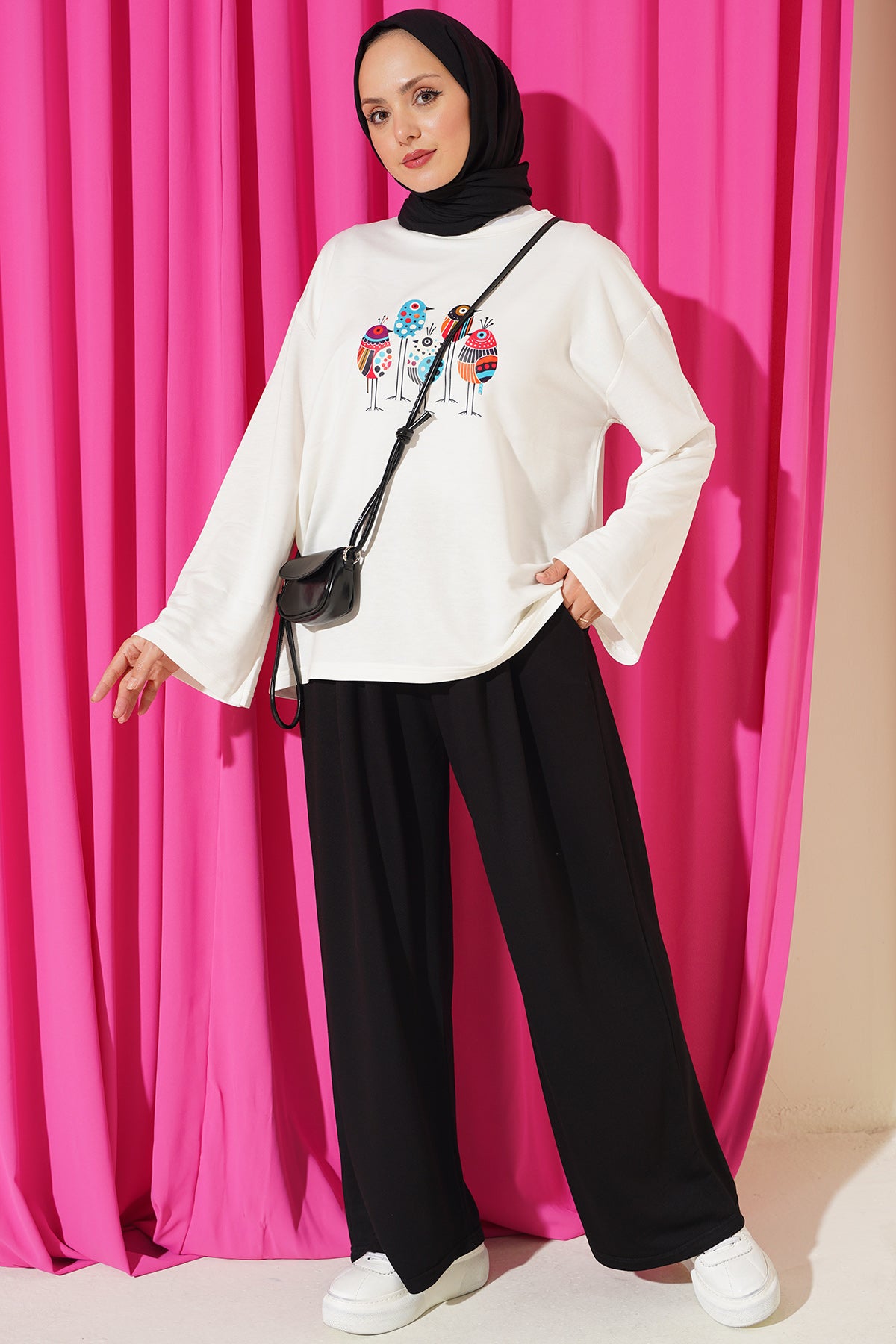 Crew Neck Printed Two-Piece Set Brown