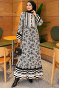 Kleid mit vertikalen Streifen und Belmando-Muster in Braun