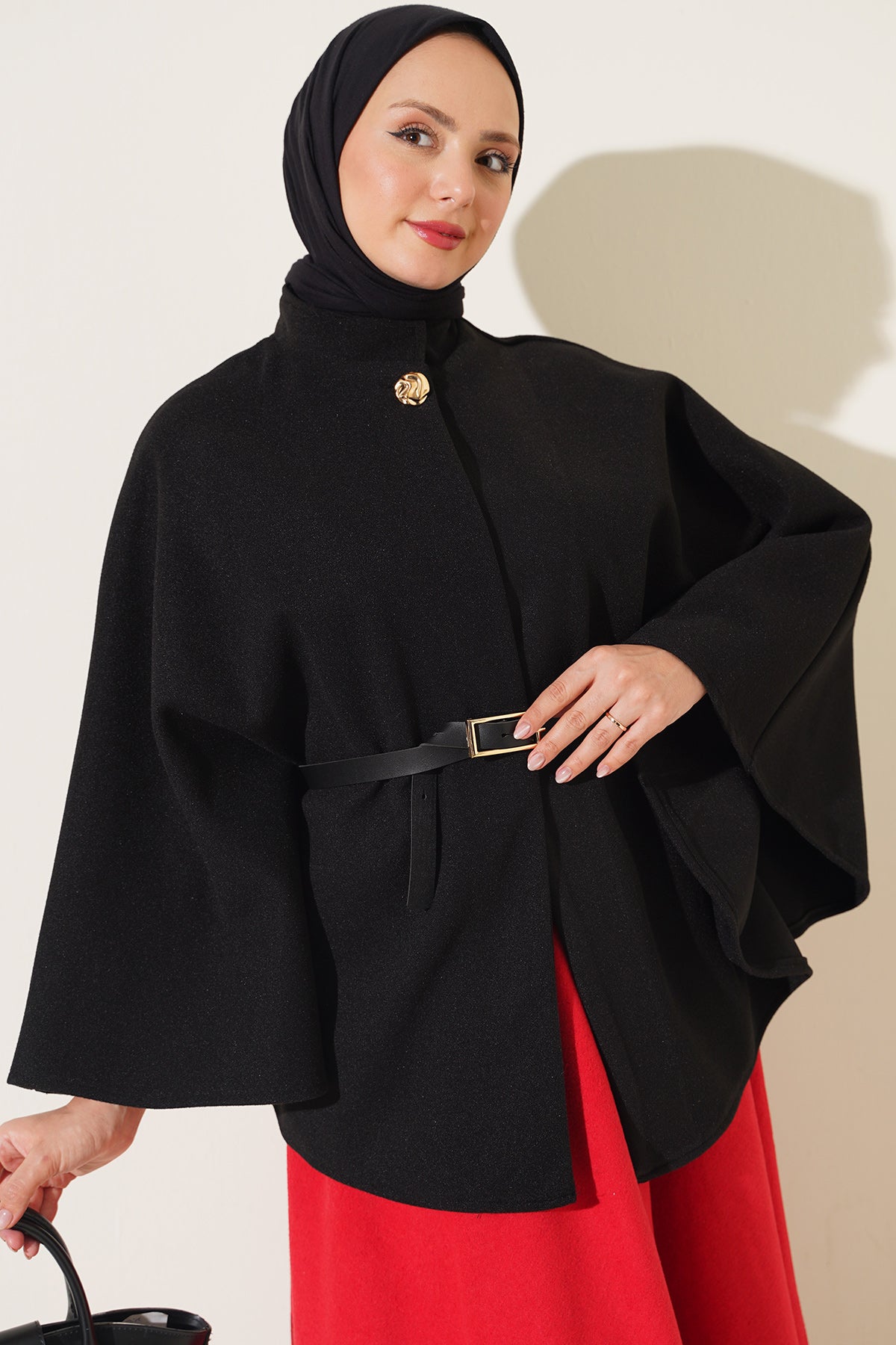 Single Button Belted Cashmere Poncho