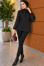 Chiffon Tunic with Polka Dot Collar Ties
