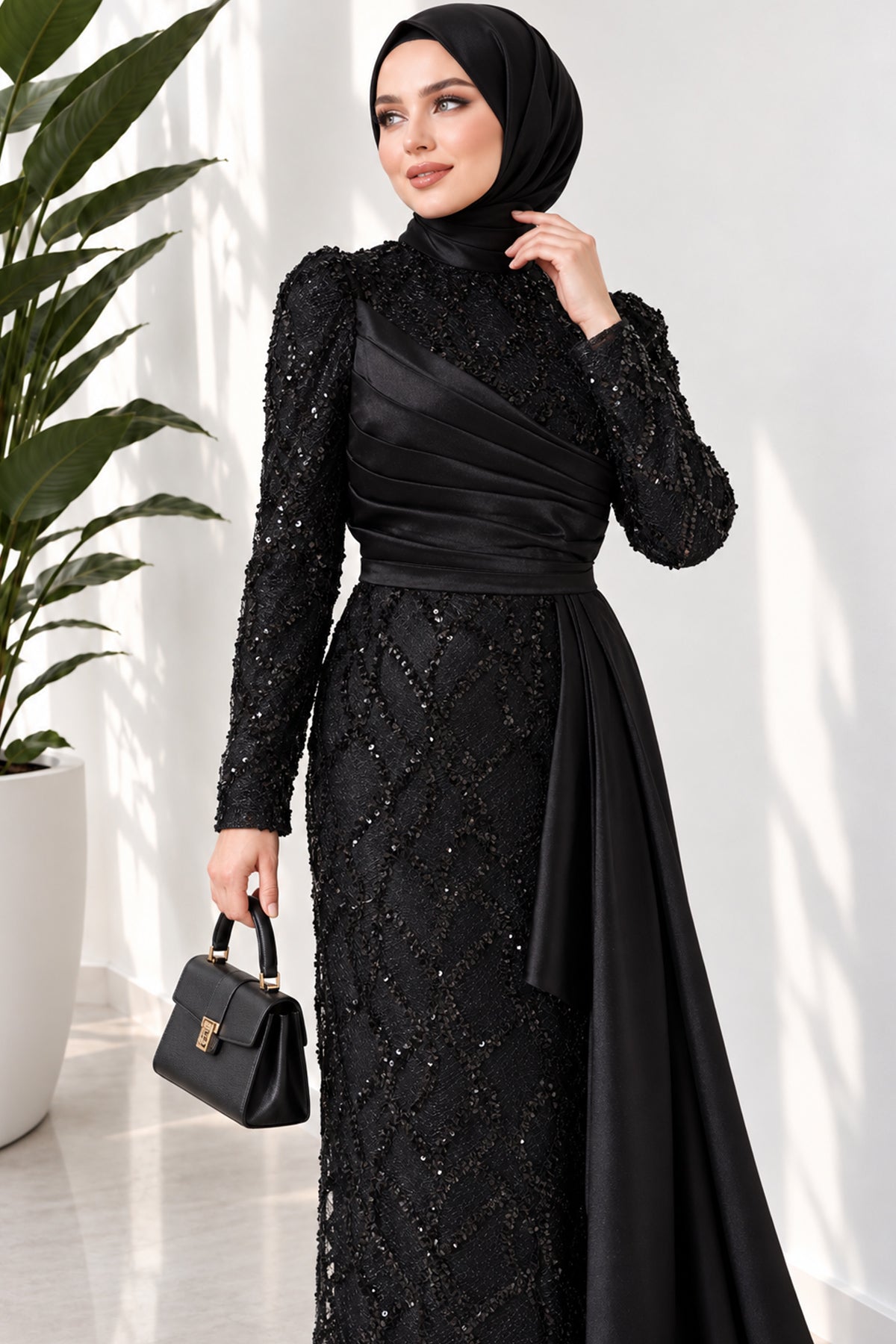 Draped, Beaded and Sequinned Evening Dress