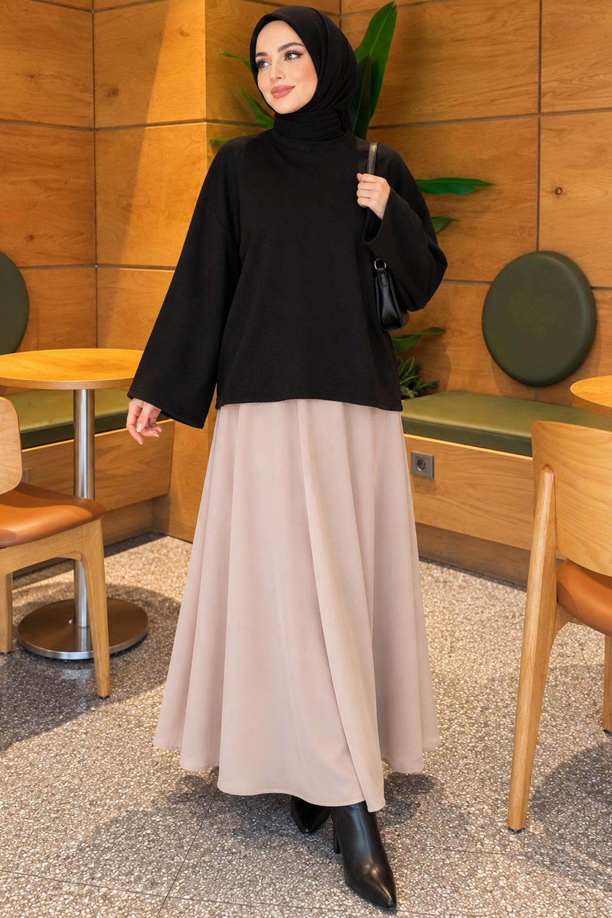 Basic Rundhalsbluse Braun