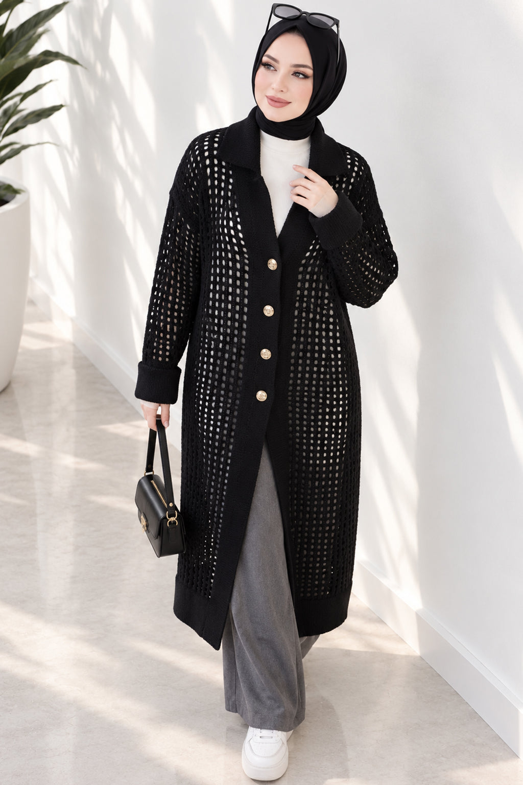 Openwork Button Detailed Knit Cardigan Beige
