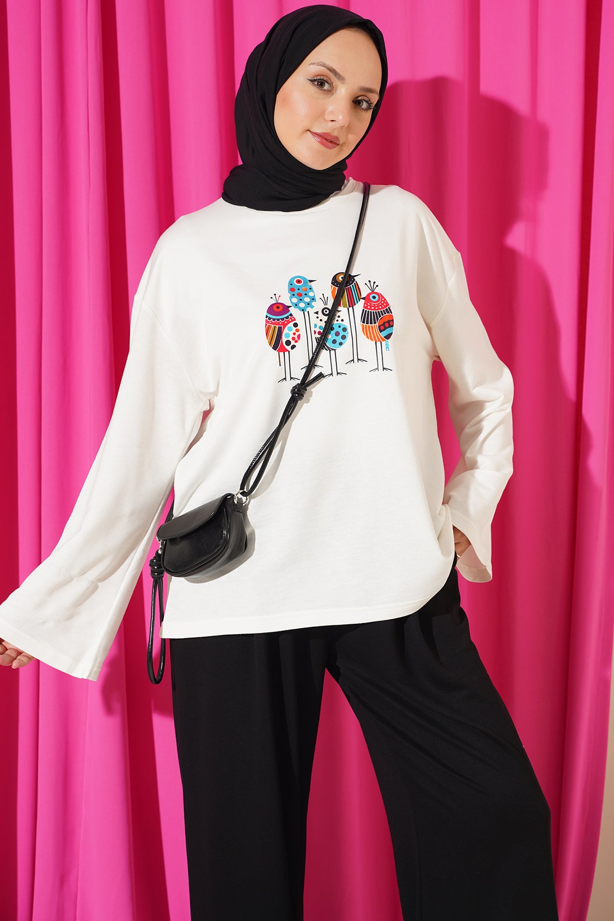 Crew Neck Printed Two-Piece Set Brown