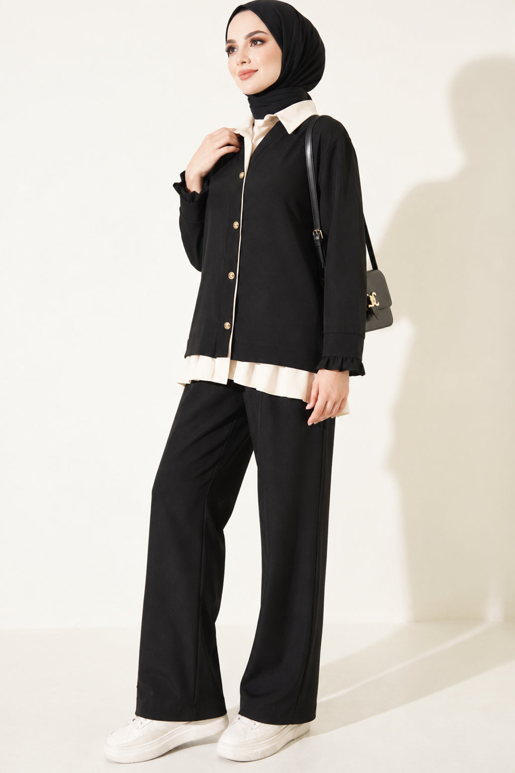Pleated Detailed Gathered Two-Piece Set Beige