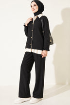 Pleated Detailed Gathered Two-Piece Set Beige