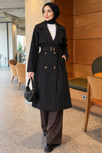 Cross Collar Pocketed Belted Trenchcoat Beige