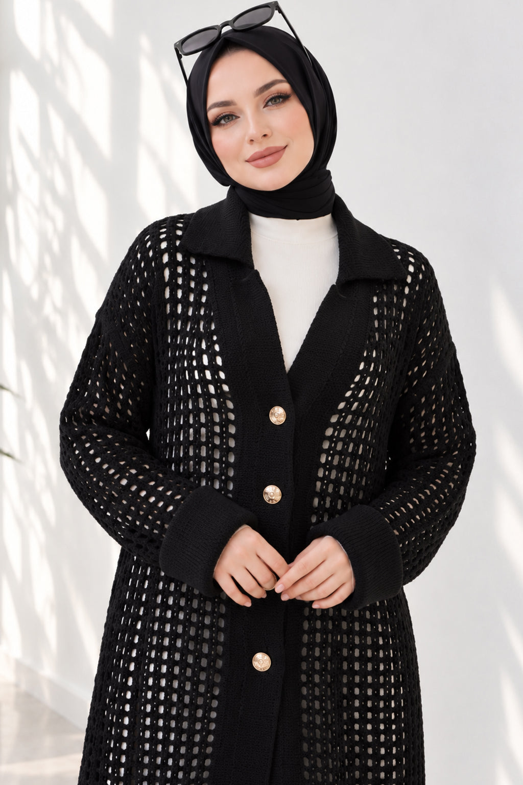 Openwork Button Detailed Knit Cardigan Beige