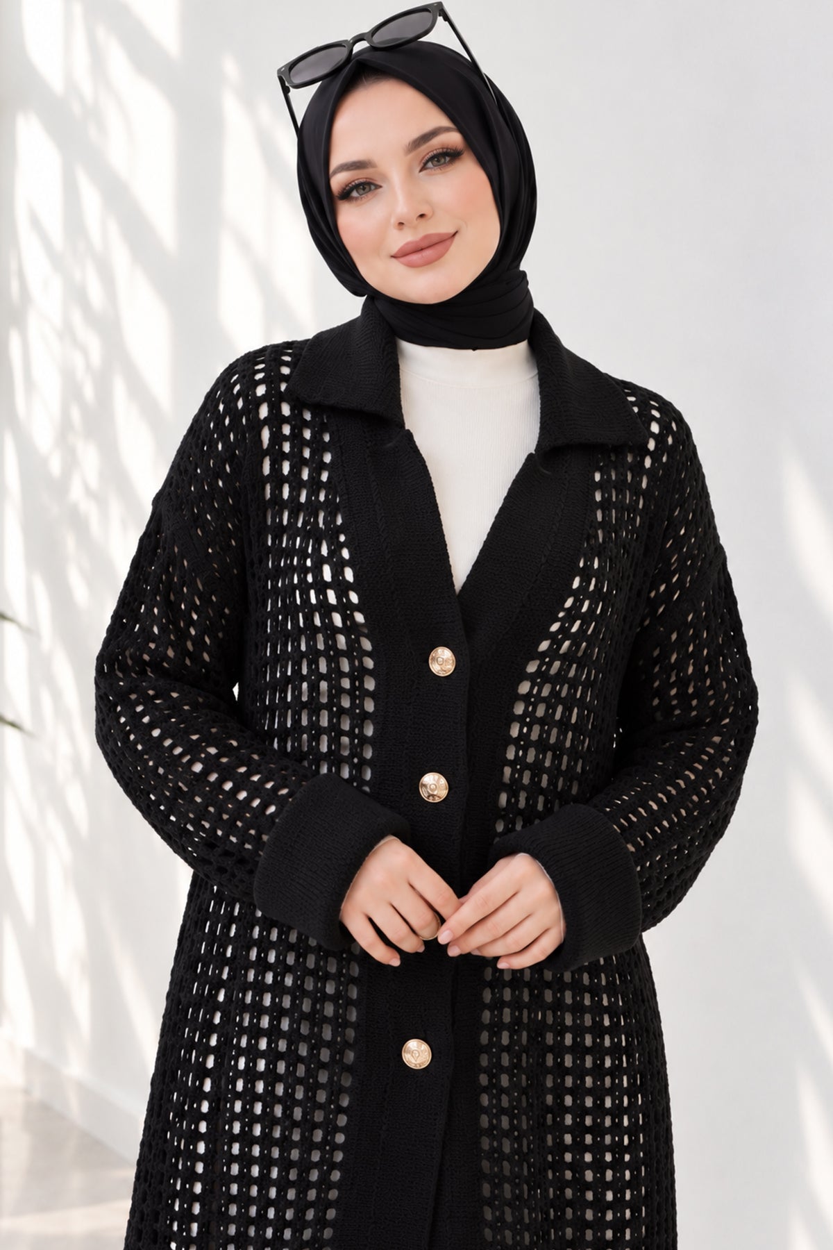 Openwork Button Detailed Knit Cardigan Beige