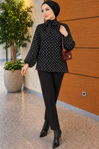 Chiffon Tunic with Polka Dot Collar Ties