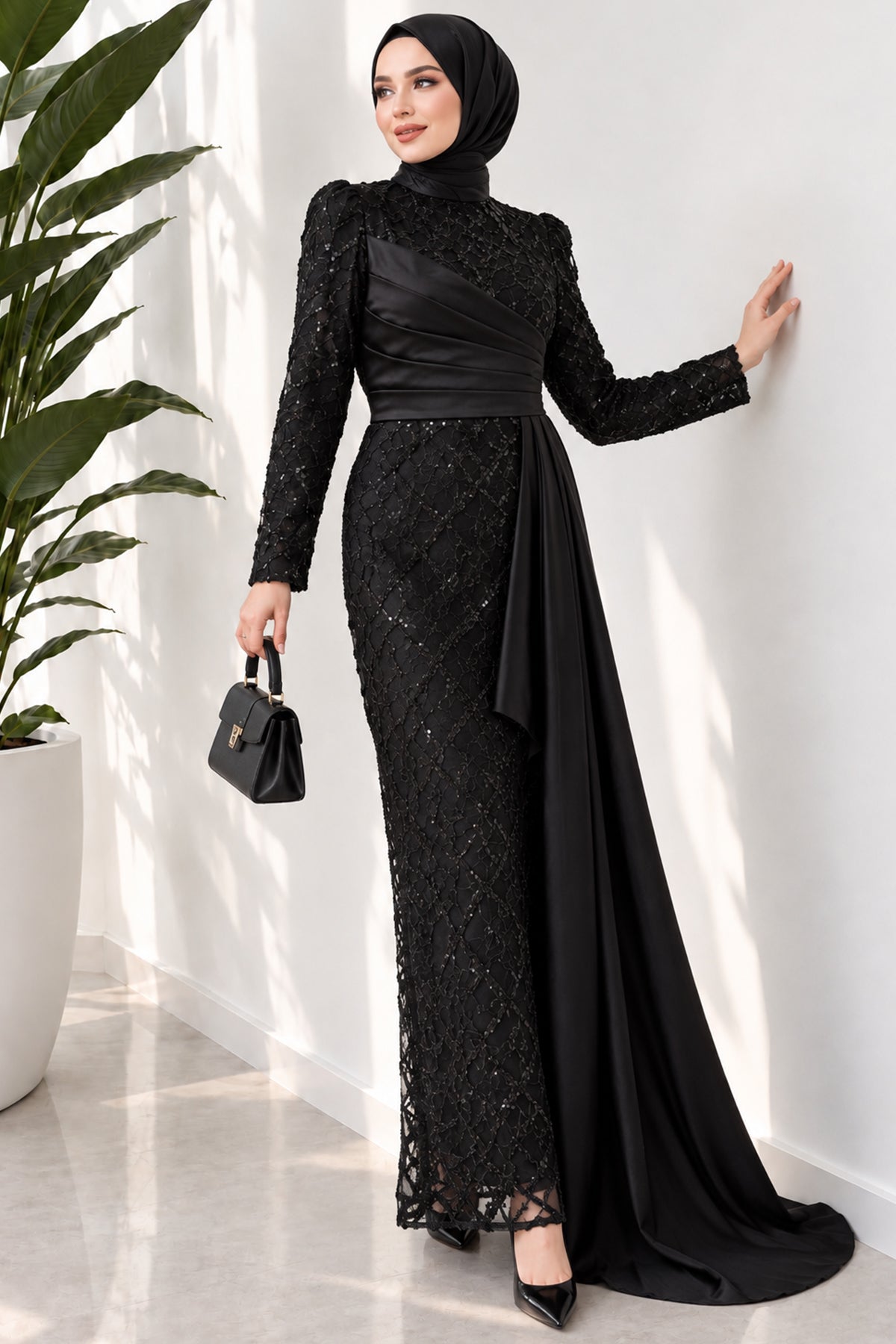 Draped, Beaded and Sequinned Evening Dress