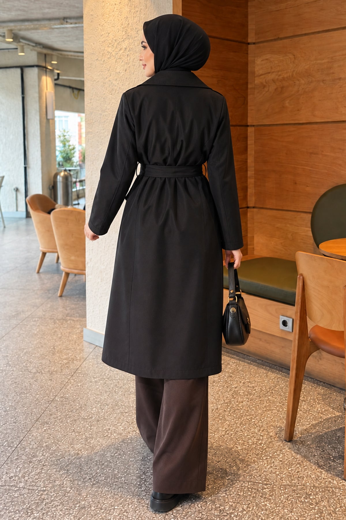 Cross Collar Pocketed Belted Trenchcoat Beige