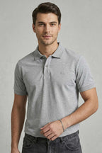 Slim Fit Yaka Düğmeli Erkek T-shirt Gri