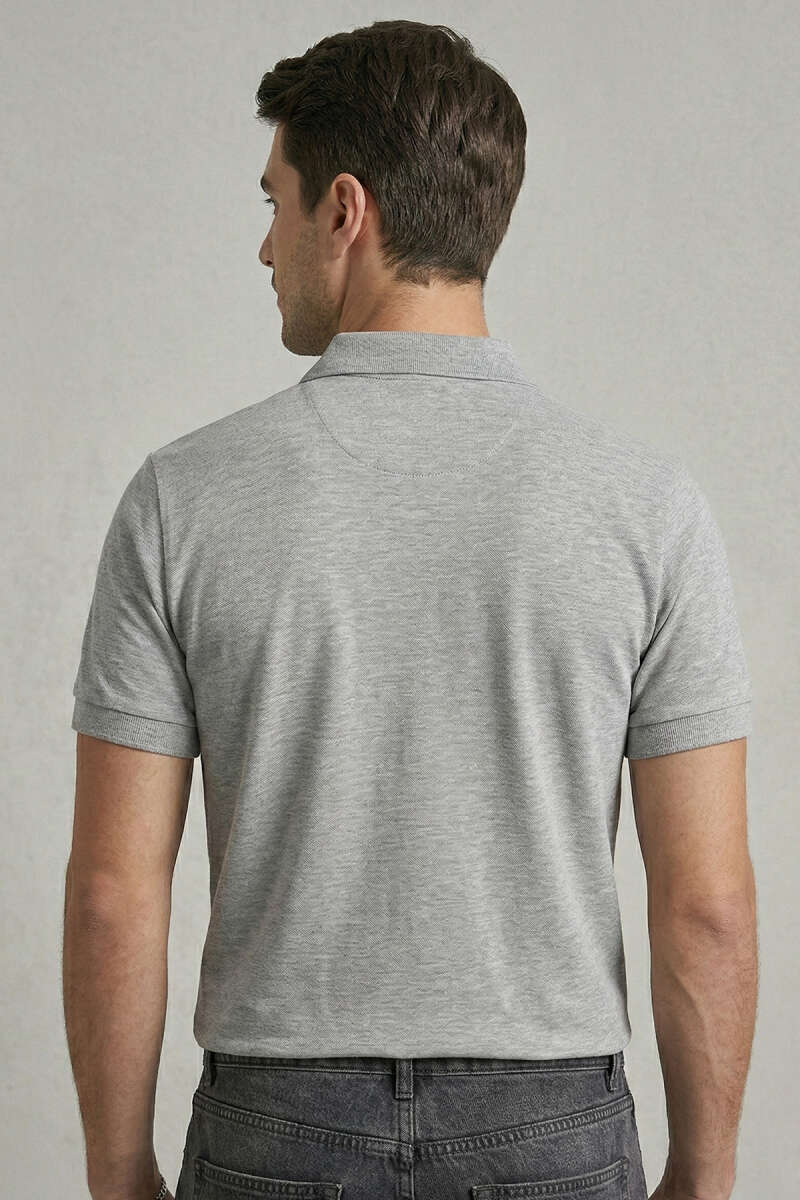 Slim Fit Yaka Düğmeli Erkek T-shirt Gri
