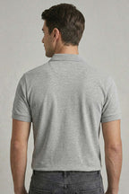 Slim Fit Yaka Düğmeli Erkek T-shirt Gri
