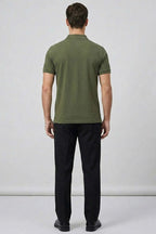 Slim Fit Yaka Düğmeli Erkek T-shirt Haki
