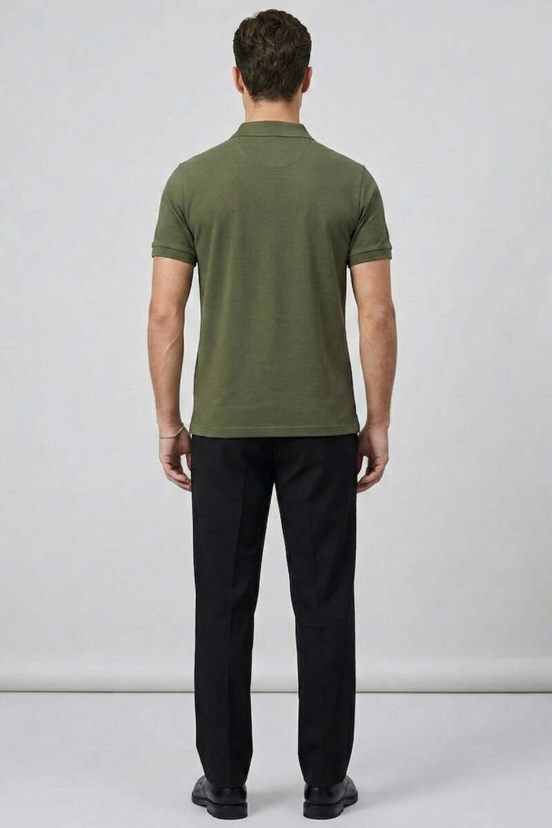 Slim Fit Yaka Düğmeli Erkek T-shirt Haki