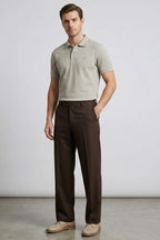 Slim Fit Yaka Düğmeli Erkek T-shirt Melanj Gri