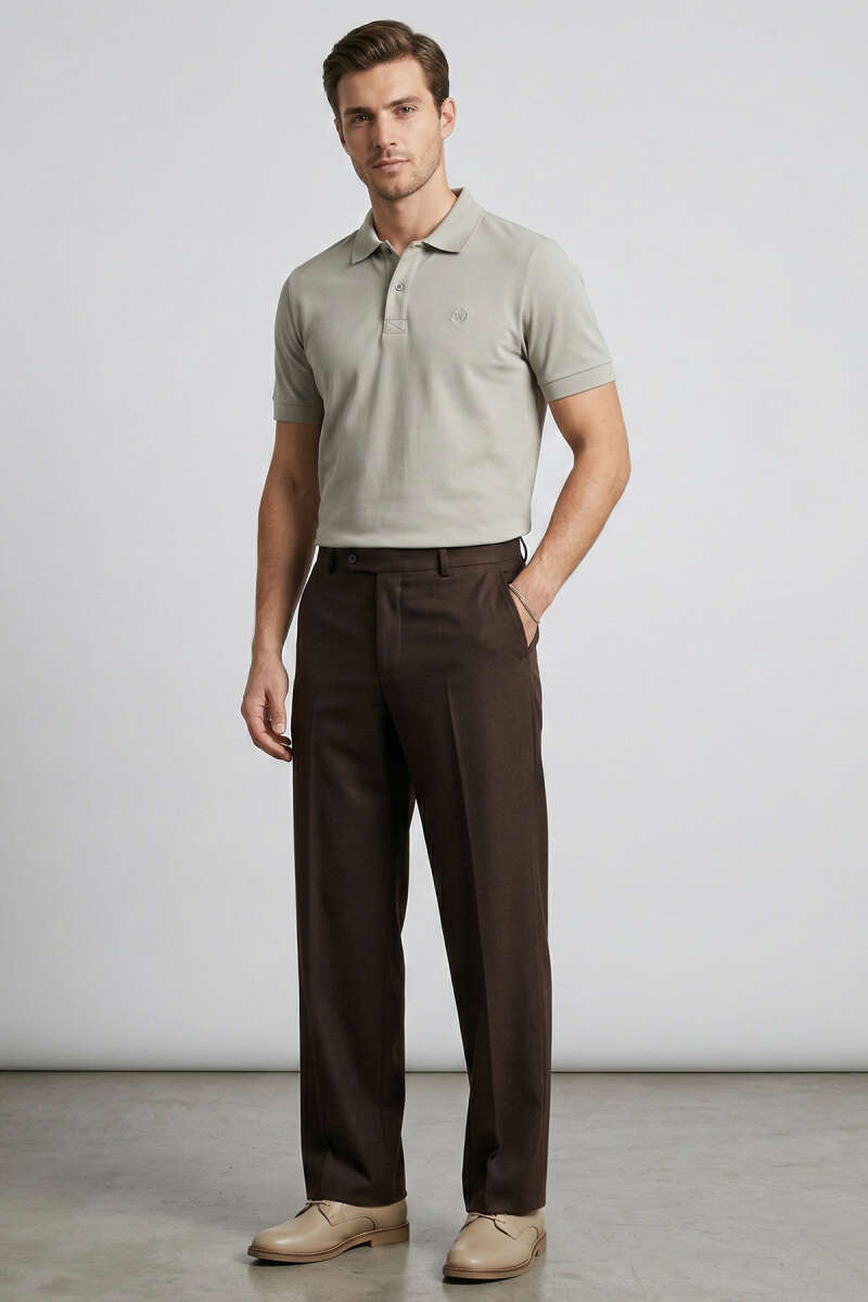 Slim Fit Yaka Düğmeli Erkek T-shirt Melanj Gri