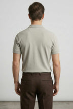 Slim Fit Yaka Düğmeli Erkek T-shirt Melanj Gri