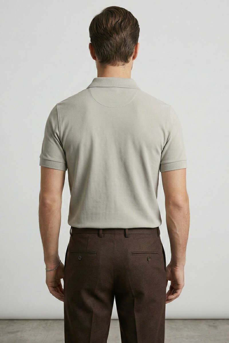 Slim Fit Yaka Düğmeli Erkek T-shirt Melanj Gri