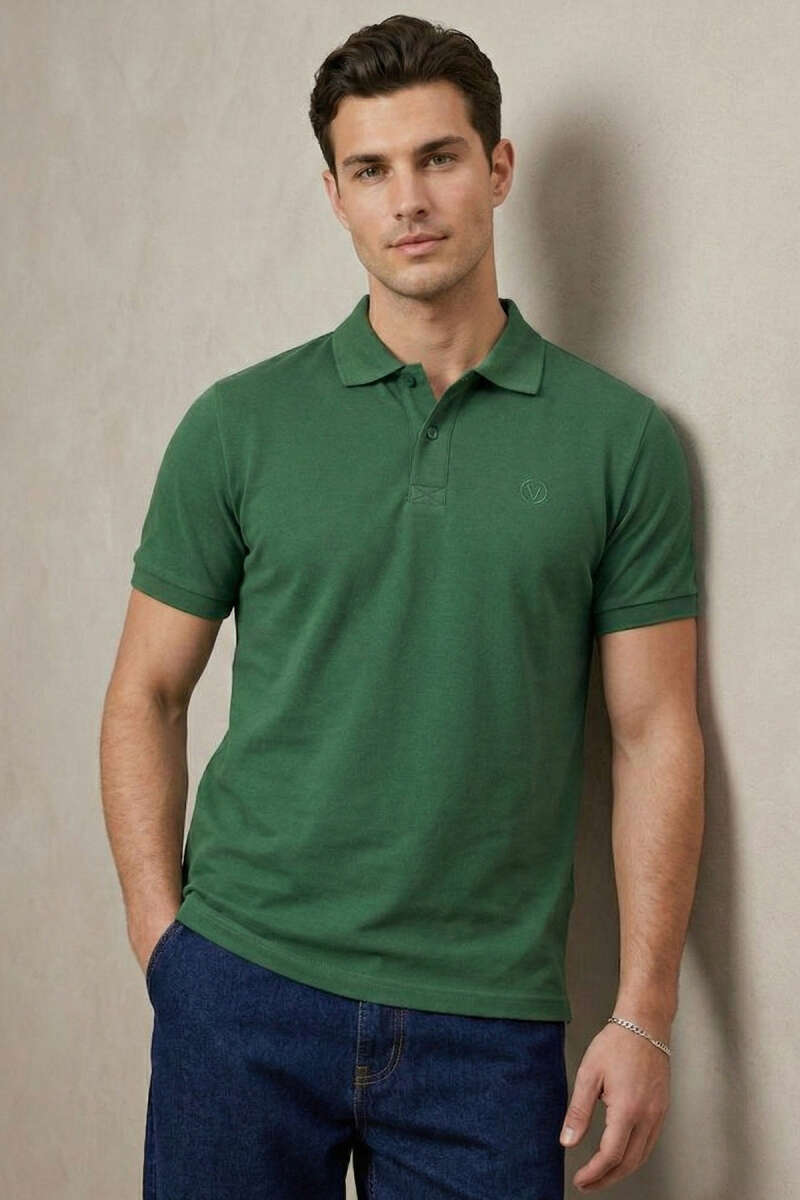 Slim Fit Yaka Düğmeli Erkek T-shirt Nefti
