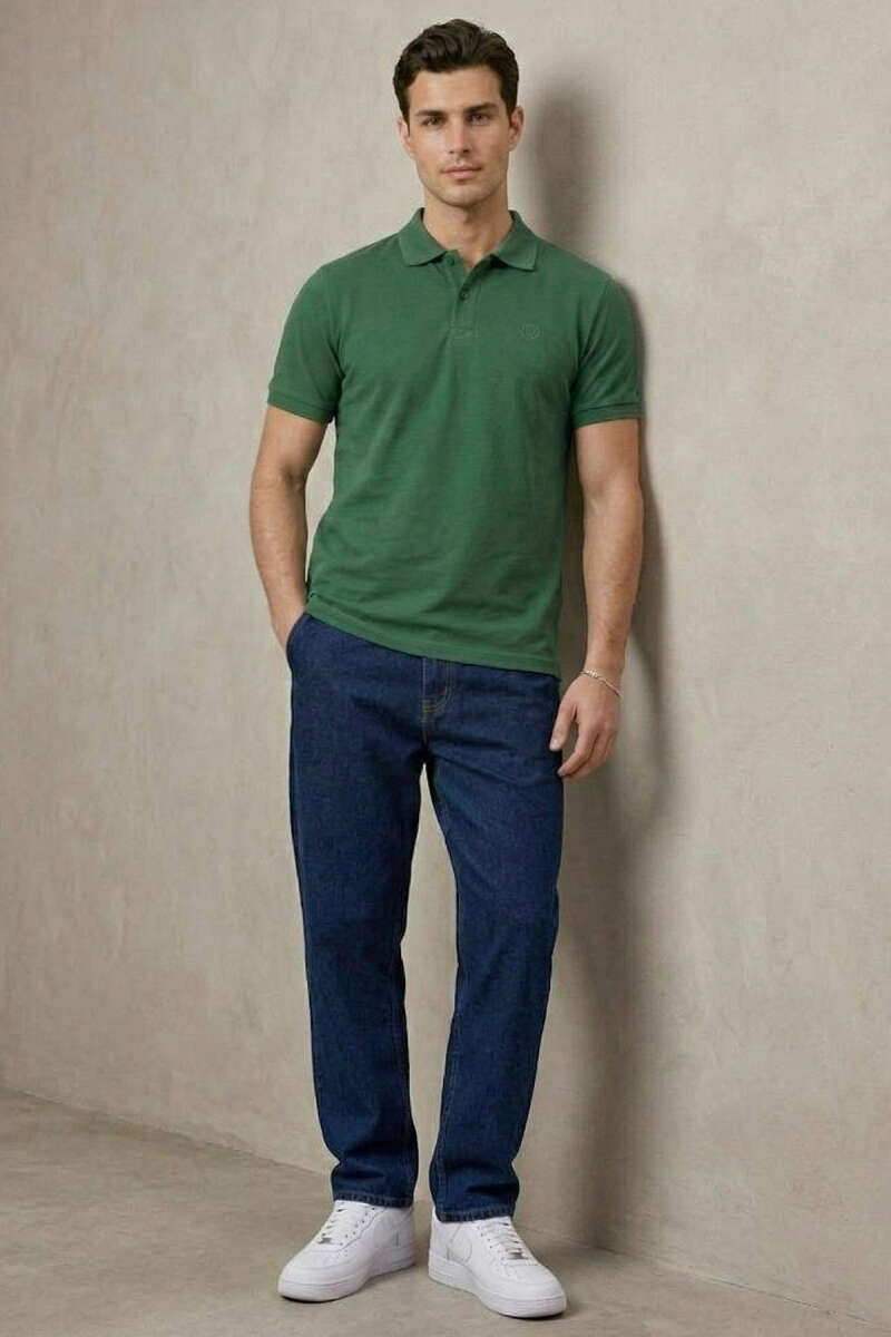 Slim Fit Yaka Düğmeli Erkek T-shirt Nefti