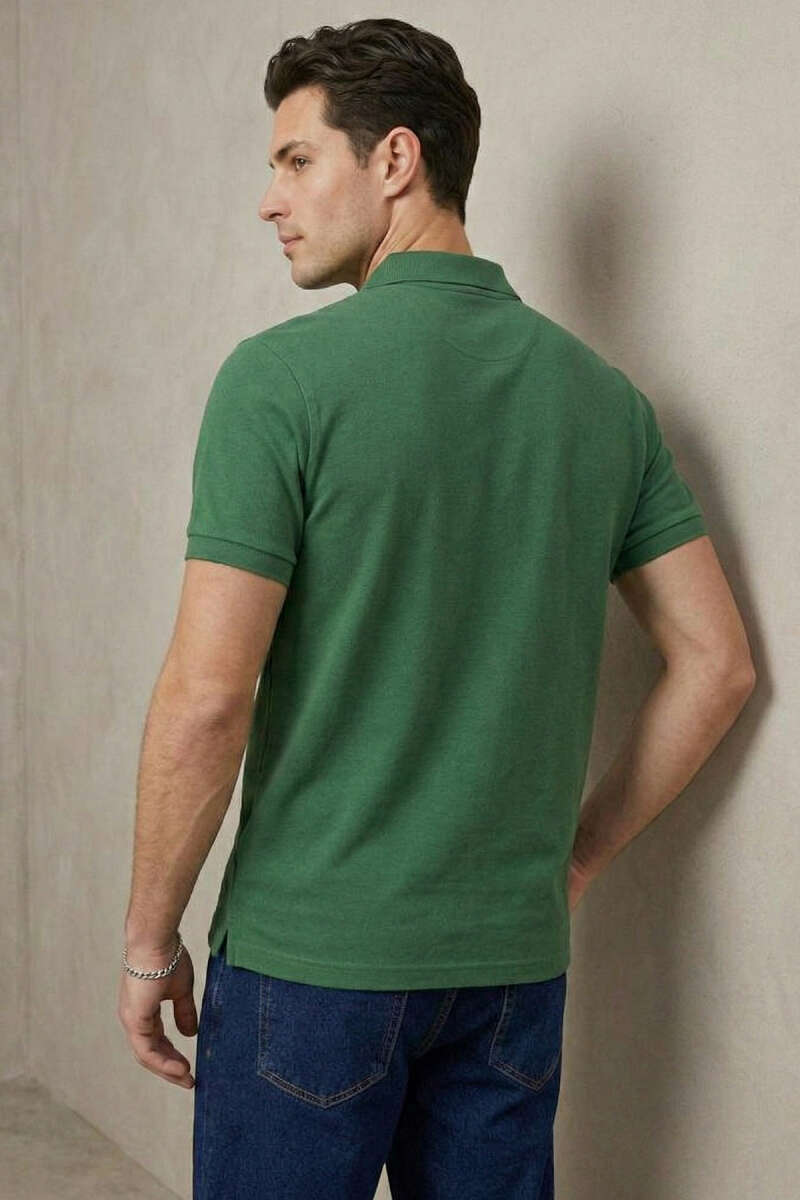 Slim Fit Yaka Düğmeli Erkek T-shirt Nefti