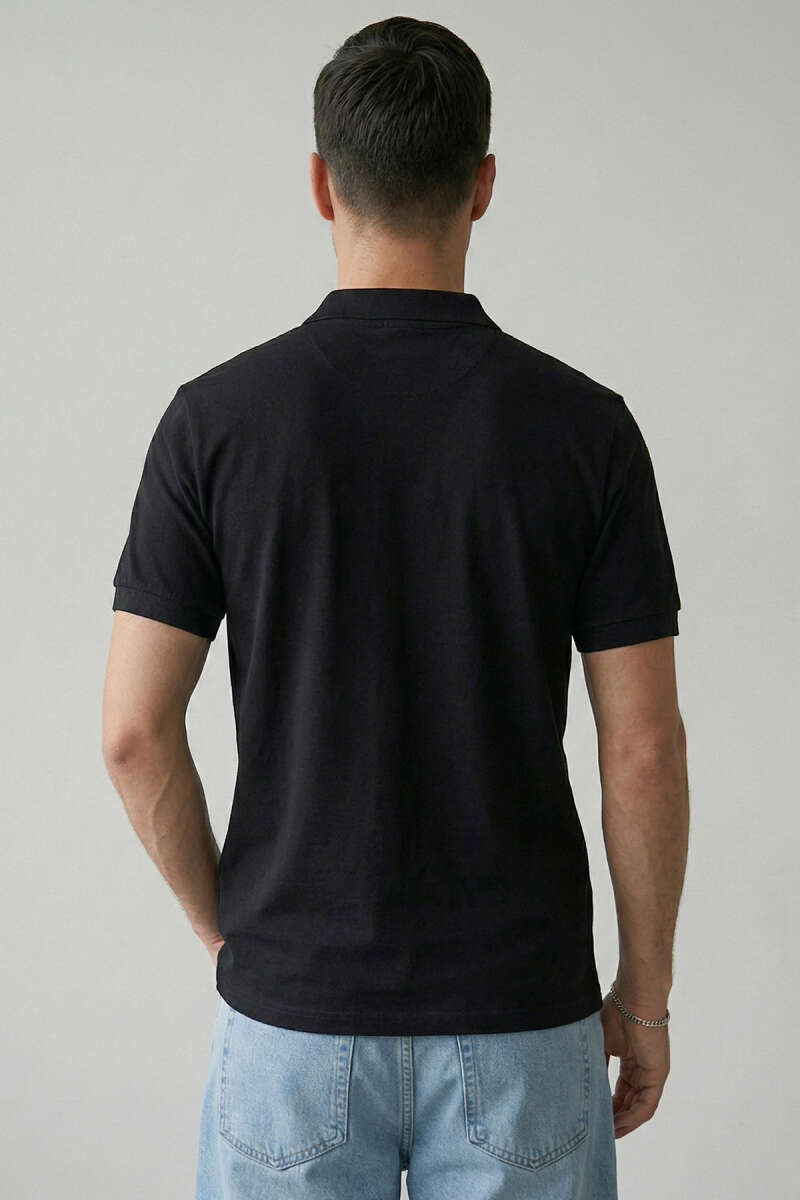 Slim Fit Yaka Düğmeli Erkek T-shirt Siyah