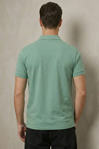 Slim Fit Yaka Düğmeli Erkek T-shirt Su Yeşili