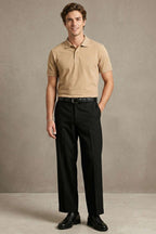 Slim Fit Yaka Düğmeli Erkek T-shirt Vizon