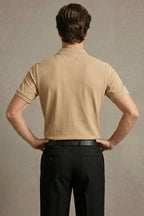 Slim Fit Yaka Düğmeli Erkek T-shirt Vizon