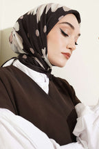 Soft Floral Baskılı Pamuklu Eşarp Acı Kahve