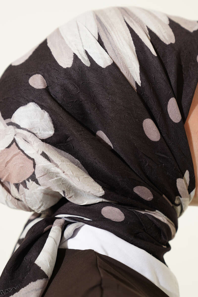 Soft Floral Baskılı Pamuklu Eşarp Acı Kahve