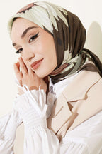 Soft Floral Baskılı Pamuklu Eşarp Haki