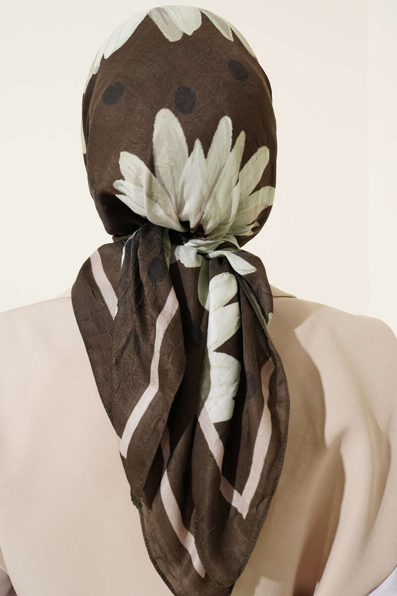 Soft Floral Baskılı Pamuklu Eşarp Haki