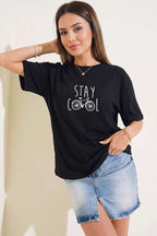 Stay Cool Baskılı T-shirt Siyah