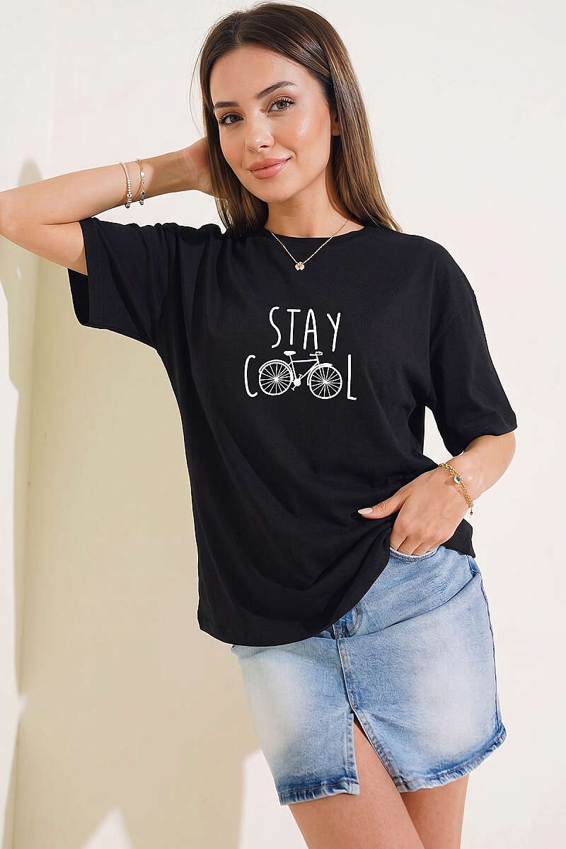 Stay Cool Baskılı T-shirt Siyah