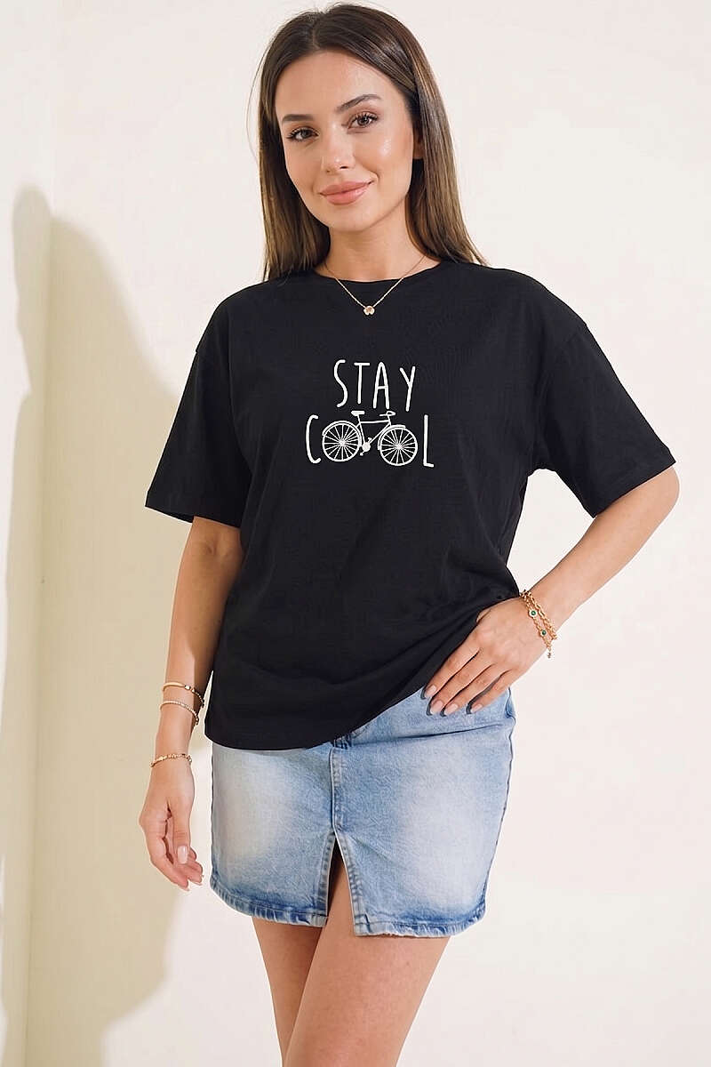 Stay Cool Baskılı T-shirt Siyah