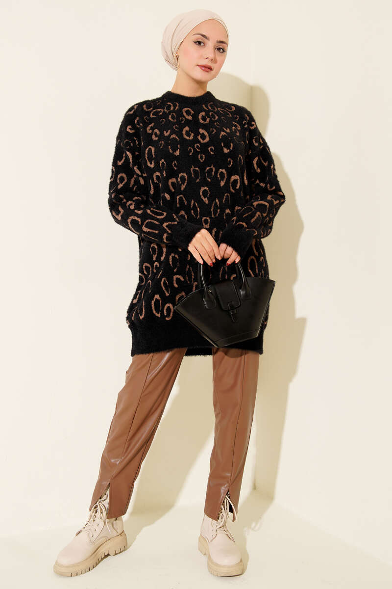 Leopar Desenli Sakallı Tunik
