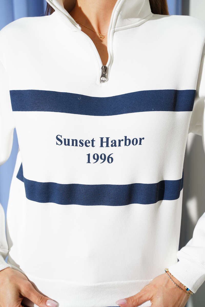 Sunset Baskılı Fermuarlı Üç İplik Sweat