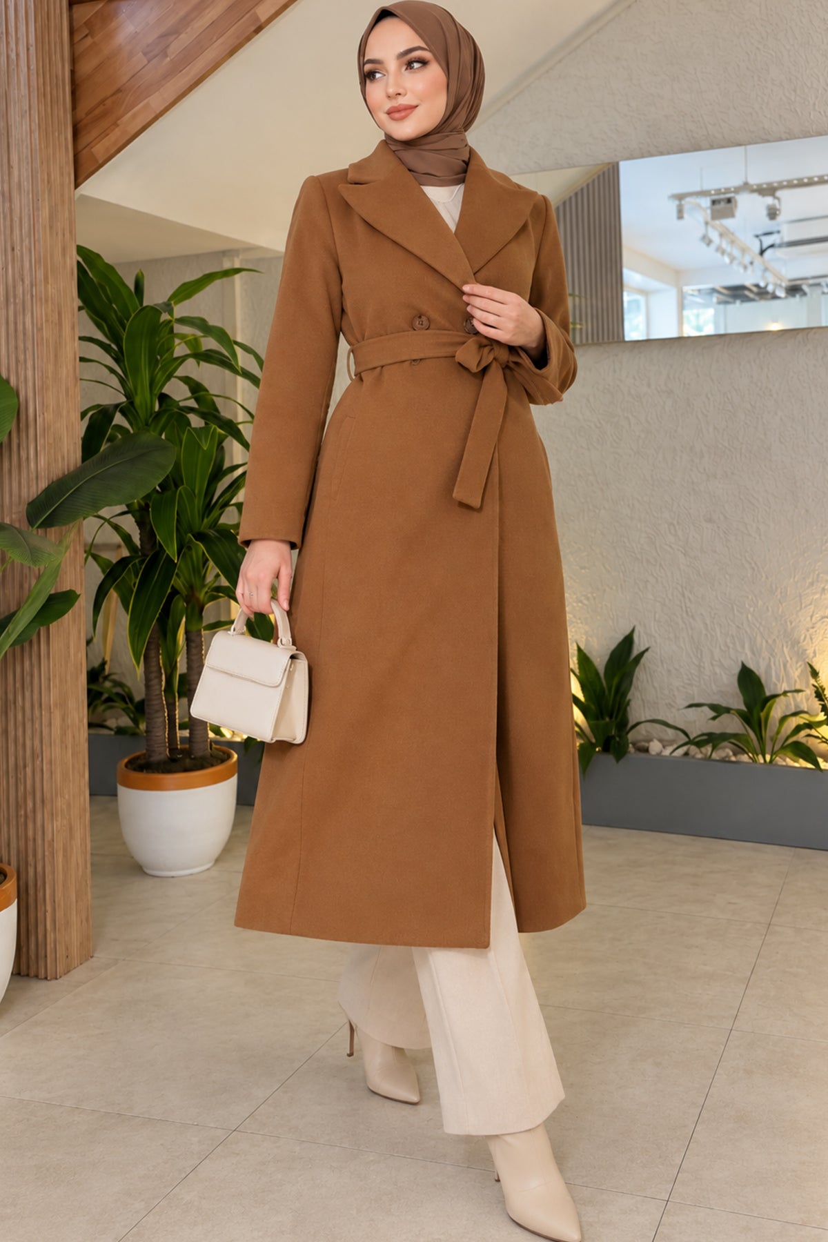 Back Button Detail Shawl Collar Coat Taba