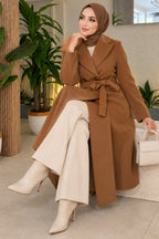 Back Button Detail Shawl Collar Coat Taba