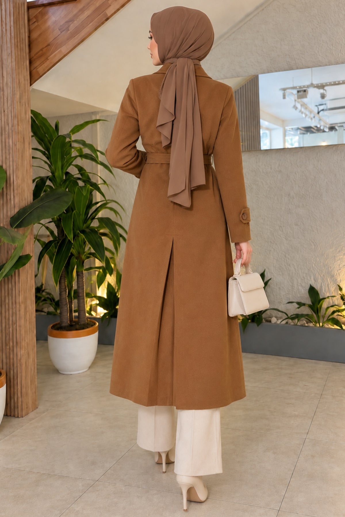 Back Button Detail Shawl Collar Coat Taba