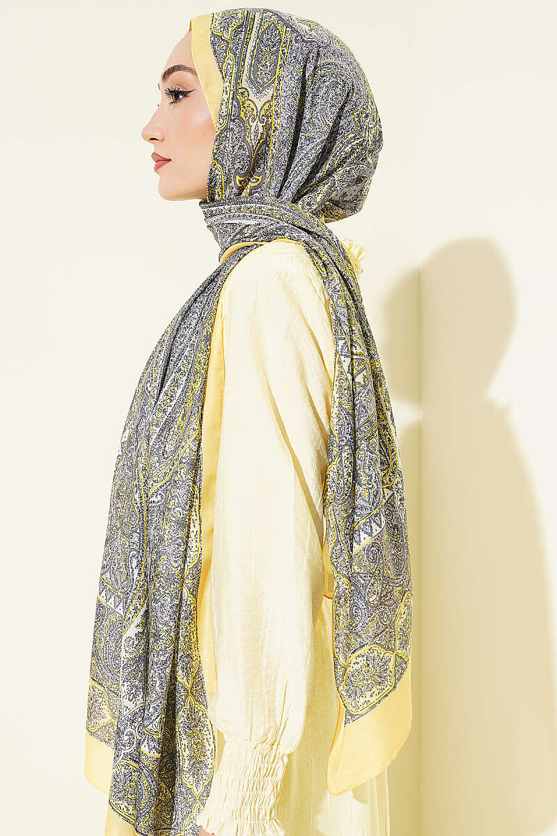 Tarihi Vintage Desen Soft Şal Sarı